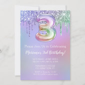 Invitation d'anniversaire 3 ans Paillettes Rose Vi (Devant)