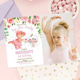 Invitation d'anniversaire 3 ans Photo Tea-Rex Tutu