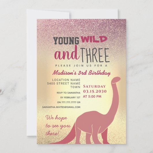 Invitation d'anniversaire 3 ans pour fille rose (Devant)