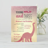 Invitation d'anniversaire 3 ans pour fille rose (Debout devant)