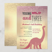 Invitation d'anniversaire 3 ans pour fille rose (Devant / Derrière)