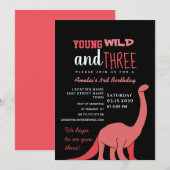 Invitation d'anniversaire 3 ans pour fille rose (Devant / Derrière)