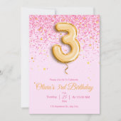 Invitation d'anniversaire 3 ans Rose Fille Paillet (Devant)