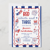 Invitation d'anniversaire 3 ans Rouge Blanc et Tro (Devant)