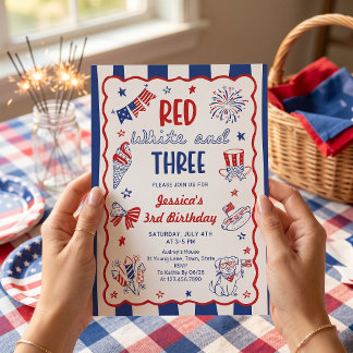 Invitation d'anniversaire 3 ans Rouge Blanc et Tro