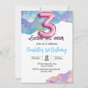 Invitation d'anniversaire 3 ans Sirène