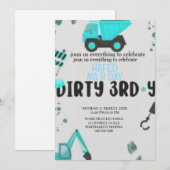 Invitation d'anniversaire 3 ans Thème Construction (Devant / Derrière)