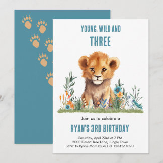Invitation d'anniversaire 3 ans Wild & Three Lion