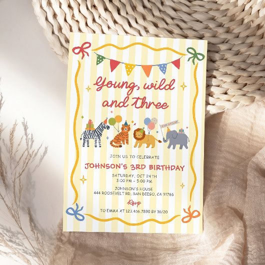 Invitation d'anniversaire 3 ans Young Wild & Three