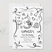 Invitation d'anniversaire 3e, main tirée 3e annive (Devant)