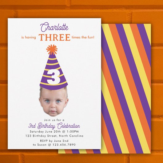 Invitation d'anniversaire 3ème Trois Bébé Visage A