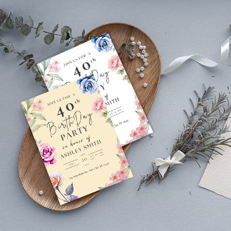 Invitation d'anniversaire 40 ans à l'aquarelle flo