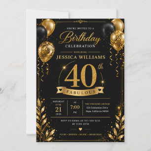 Invitation d'anniversaire 40 ans Black Gold Pail