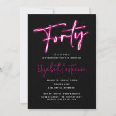 Invitation d'anniversaire 40 ans Black Neon Pink F (Devant)