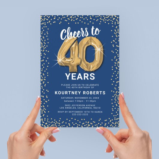 Invitation d'anniversaire 40 ans Bleu Or
