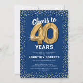 Invitation d'anniversaire 40 ans Bleu Or (Devant)