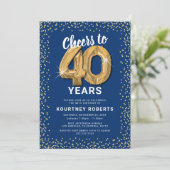 Invitation d'anniversaire 40 ans Bleu Or (Debout devant)