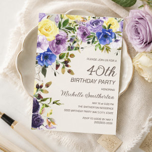 Invitation d'anniversaire 40 ans Fleurie Aquarelle
