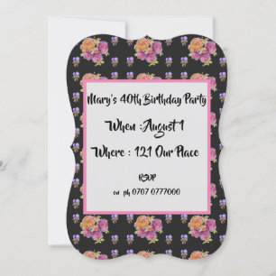 Invitation d'anniversaire 40 ans Fleurs de campagn