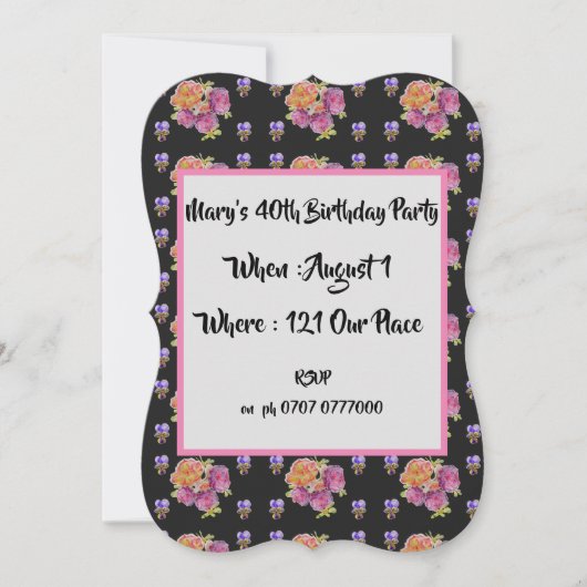 Invitation d'anniversaire 40 ans fleurs de roses d (Devant)