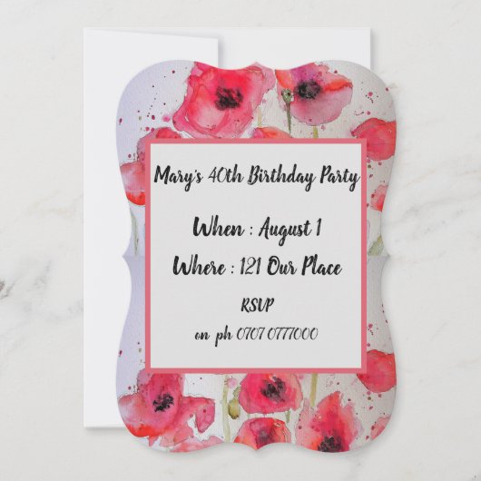 Invitation d'anniversaire 40 ans Floral Coquelicot (Devant)