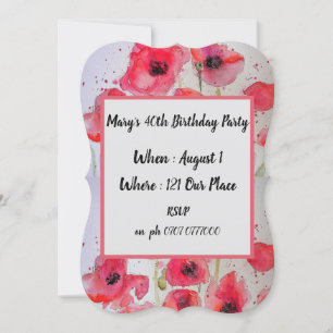 Invitation d'anniversaire 40 ans Floral Coquelicot