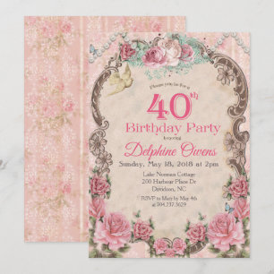 Invitation d'anniversaire 40 ans Floral Vintage