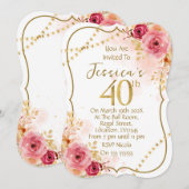 Invitation d'anniversaire 40 ans florale (Devant / Derrière)