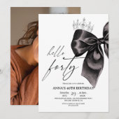 Invitation d'anniversaire 40 ans Forty Black Bow (Devant / Derrière)