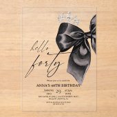 Invitation d'anniversaire 40 ans Forty Black Bow (Recto)