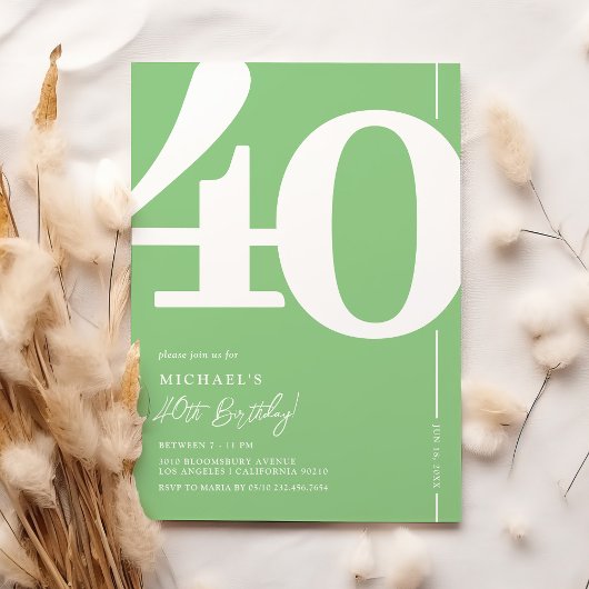 Invitation d'anniversaire 40 ans Fresh Green