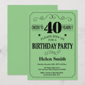 Invitation d'anniversaire 40 ans Noir et Vert (Devant / Derrière)