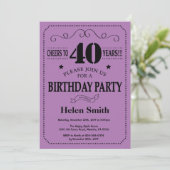 Invitation d'anniversaire 40 ans Noir et Violet (Debout devant)