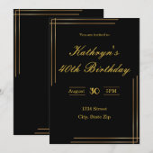 Invitation d'anniversaire 40 ans – Noir & Or | Élé (Devant / Derrière)