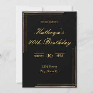 Invitation d'anniversaire 40 ans – Noir & Or Élé