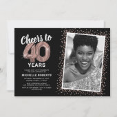 Invitation d'anniversaire 40 ans Noir & Or Rose (Devant)
