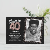 Invitation d'anniversaire 40 ans Noir & Or Rose (Debout devant)