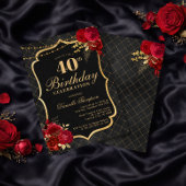 Invitation d'anniversaire 40 ans Noir, Rouge & Or