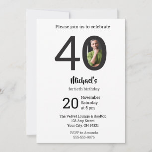 Invitation d'anniversaire 40 ans photo minimaliste