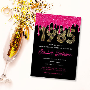 Invitation d'anniversaire 40 ans Pink Glitter Drip