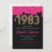 Invitation d'anniversaire 40 ans Pink Glitter Drip (Devant)