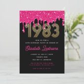 Invitation d'anniversaire 40 ans Pink Glitter Drip (Debout devant)