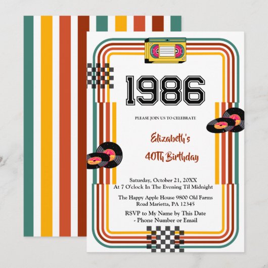 Invitation d'anniversaire 40 ans rétro cassette 19 (Devant / Derrière)