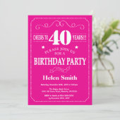 Invitation d'anniversaire 40 ans rose chaud et bla (Debout devant)