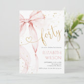 Invitation d'anniversaire 40 ans Ruban Rose (Debout devant)