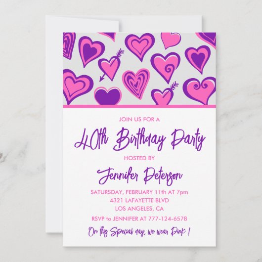 Invitation d'anniversaire 40 ans Saint-Valentin cœ (Devant)