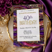 Invitation d'anniversaire 40 ans Strata Or Violet