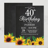 Invitation d'anniversaire 40 ans Tournesol (Devant / Derrière)
