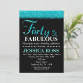 Invitation d'anniversaire 40 ans turquoise paillet (Debout devant)