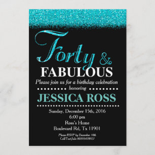 Invitation d'anniversaire 40 ans turquoise paillet